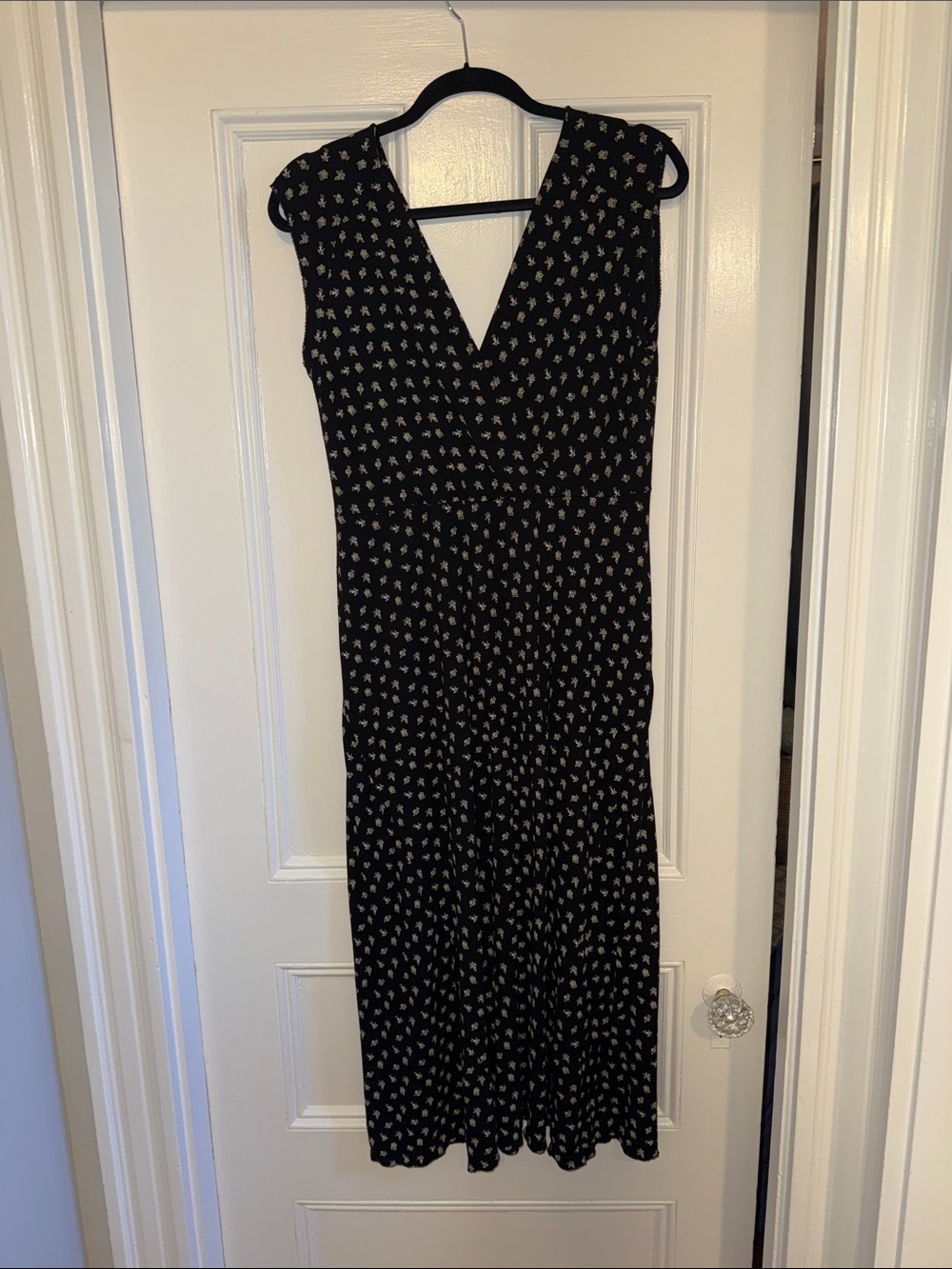 Jcrew Black Floral V‑Neck Maxi midi Dress vintage XL Y2K 90s